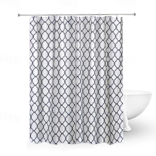 Shower Curtains for Bathroom, Polyester Waffle Textured Stripe Pattern Shower Curtain with Metal Grommets and Plastic Hooks 180cm*180cm(70"*70")