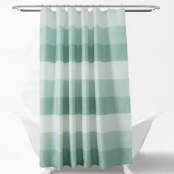 Shower Curtains for Bathroom, Polyester Waffle Textured Stripe Pattern Shower Curtain with Metal Grommets and Plastic Hooks 180cm*180cm(70