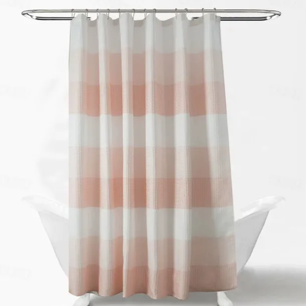 Shower Curtains for Bathroom, Polyester Waffle Textured Stripe Pattern Shower Curtain with Metal Grommets and Plastic Hooks 180cm*180cm(70"*70")