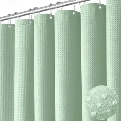 Shower Curtains Waffle Textured Heavy Duty Thick Fabric Water Repellent Liner with Stainless Steel Hooks Hotel Luxury Quality Sage Green 180cm*180cm(70"*70")