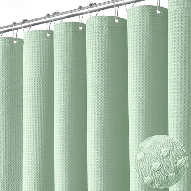 Shower Curtains Waffle Textured Heavy Duty Thick Fabric Water Repellent Liner with Stainless Steel Hooks Hotel Luxury Quality Sage Green 180cm*180cm(70"*70")