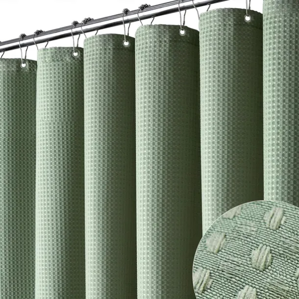 Shower Curtains Waffle Textured Heavy Duty Thick Fabric Water Repellent Liner with Stainless Steel Hooks Hotel Luxury Quality Sage Green 180cm*180cm(70"*70")
