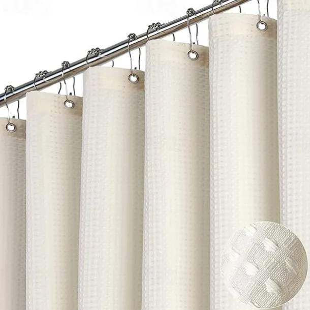 Shower Curtains Waffle Textured Heavy Duty Thick Fabric Water Repellent Liner with Stainless Steel Hooks Hotel Luxury Quality Sage Green 180cm*180cm(70"*70")