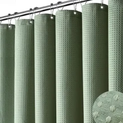 Shower Curtains Waffle Textured Heavy Duty Thick Fabric Water Repellent Liner with Stainless Steel Hooks Hotel Luxury Quality Sage Green 180cm*180cm(70
