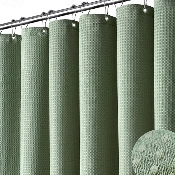 Shower Curtains Waffle Textured Heavy Duty Thick Fabric Water Repellent Liner with Stainless Steel Hooks Hotel Luxury Quality Sage Green 180cm*180cm(70"*70")