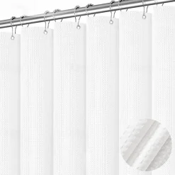 Shower Curtains Waffle Textured Heavy Duty Thick Fabric Water Repellent Liner with Stainless Steel Hooks Hotel Luxury Quality Sage Green 180cm*180cm(70