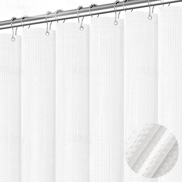 Shower Curtains Waffle Textured Heavy Duty Thick Fabric Water Repellent Liner with Stainless Steel Hooks Hotel Luxury Quality Sage Green 180cm*180cm(70"*70")