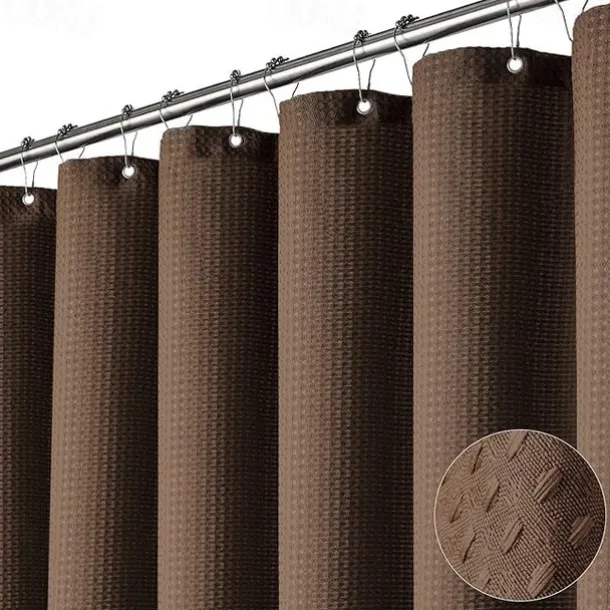 Shower Curtains Waffle Textured Heavy Duty Thick Fabric Water Repellent Liner with Stainless Steel Hooks Hotel Luxury Quality Sage Green 180cm*180cm(70"*70")