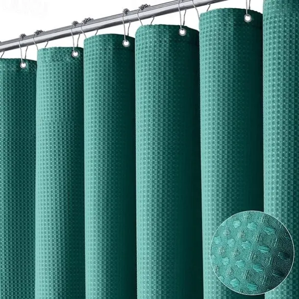 Shower Curtains Waffle Textured Heavy Duty Thick Fabric Water Repellent Liner with Stainless Steel Hooks Hotel Luxury Quality Sage Green 180cm*180cm(70"*70")