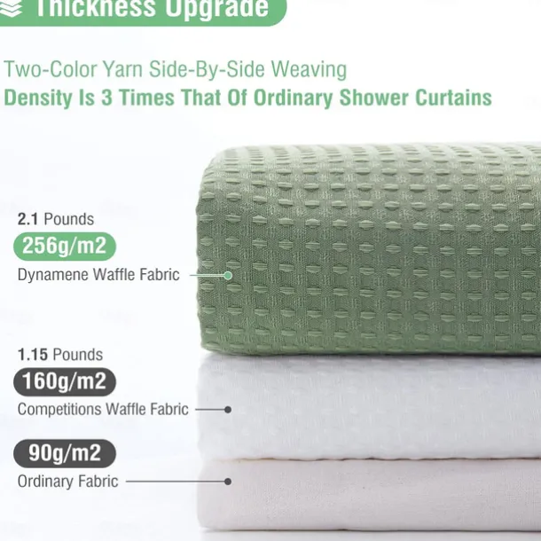Shower Curtains Waffle Textured Heavy Duty Thick Fabric Water Repellent Liner with Stainless Steel Hooks Hotel Luxury Quality Sage Green 180cm*180cm(70"*70")
