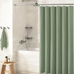 Shower Curtains Waffle Textured Heavy Duty Thick Fabric Water Repellent Liner with Stainless Steel Hooks Hotel Luxury Quality Sage Green 180cm*180cm(70