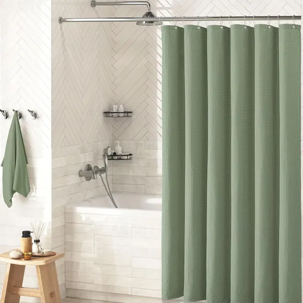 Shower Curtains Waffle Textured Heavy Duty Thick Fabric Water Repellent Liner with Stainless Steel Hooks Hotel Luxury Quality Sage Green 180cm*180cm(70"*70")
