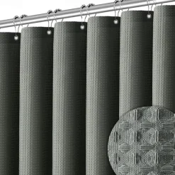 Shower Curtains Waffle Textured Heavy Duty Thick Fabric Water Repellent Liner with Stainless Steel Hooks Hotel Luxury Quality Sage Green 180cm*180cm(70