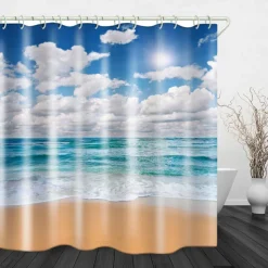 Shower Curtains with Hooks Waterproof 180cm*180cm(70"*70")White Clouds Waves Printing Modern Polyester