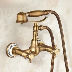 Shower Faucet / Body Jet Massage Set - Handshower Included pullout Rainfall Shower Antique / Vintage Style Antique Brass Mount Inside Brass Valve Bath Shower Mixer Taps