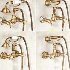 Shower Faucet / Body Jet Massage Set - Handshower Included pullout Rainfall Shower Antique / Vintage Style Antique Brass Mount Inside Brass Valve Bath Shower Mixer Taps