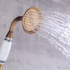 Shower Faucet / Body Jet Massage Set - Handshower Included pullout Rainfall Shower Antique / Vintage Style Antique Brass Mount Inside Brass Valve Bath Shower Mixer Taps