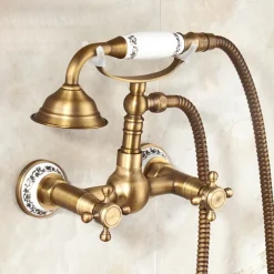 Shower Faucet / Body Jet Massage Set - Handshower Included pullout Rainfall Shower Antique / Vintage Style Antique Brass Mount Inside Brass Valve Bath Shower Mixer Taps