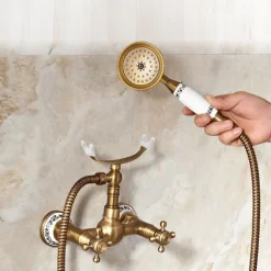 Shower Faucet / Body Jet Massage Set - Handshower Included pullout Rainfall Shower Antique / Vintage Style Antique Brass Mount Inside Brass Valve Bath Shower Mixer Taps