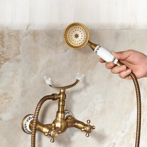 Shower Faucet / Body Jet Massage Set - Handshower Included pullout Rainfall Shower Antique / Vintage Style Antique Brass Mount Inside Brass Valve Bath Shower Mixer Taps