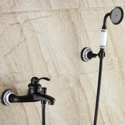 Shower Faucet / Rainfall Shower Head System Set - Handshower Included pullout Vintage Style / Country Antique Brass / Electroplated Mount Outside Ceramic Valve Bath Shower Mixer Taps / Single Handle