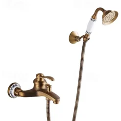 Shower Faucet / Rainfall Shower Head System Set - Handshower Included pullout Vintage Style / Country Antique Brass / Electroplated Mount Outside Ceramic Valve Bath Shower Mixer Taps / Single Handle