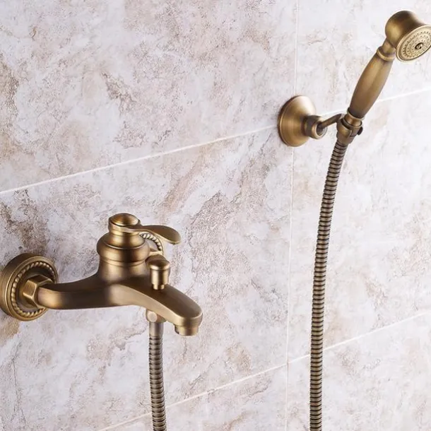 Shower Faucet / Rainfall Shower Head System Set - Handshower Included pullout Vintage Style / Country Antique Brass / Electroplated Mount Outside Ceramic Valve Bath Shower Mixer Taps / Single Handle