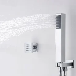 Shower Faucet,12 inch Chrome Shower Faucets Sets Complete with Brass Shower Head and Solid Brass Handshower+Wall MountedRainfall Shower Head System(Contain Bodysprays,Shower Arm,Handshower)