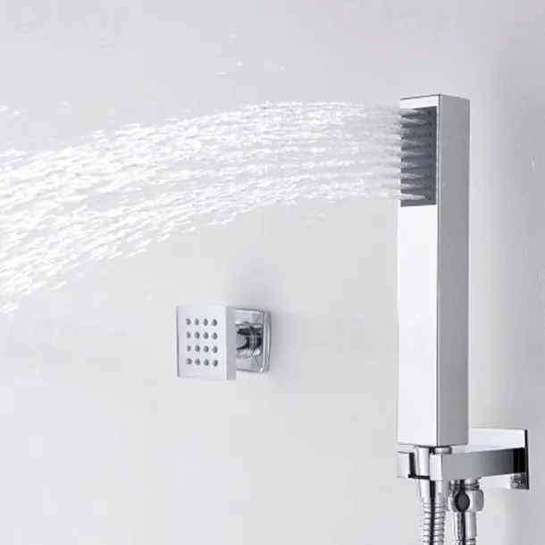 Shower Faucet,12 inch Chrome Shower Faucets Sets Complete with Brass Shower Head and Solid Brass Handshower+Wall MountedRainfall Shower Head System(Contain Bodysprays,Shower Arm,Handshower)