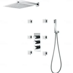 Shower Faucet,12 inch Chrome Shower Faucets Sets Complete with Brass Shower Head and Solid Brass Handshower+Wall MountedRainfall Shower Head System(Contain Bodysprays,Shower Arm,Handshower)