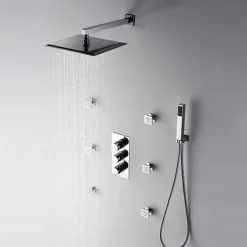 Shower Faucet,12 inch Chrome Shower Faucets Sets Complete with Brass Shower Head and Solid Brass Handshower+Wall MountedRainfall Shower Head System(Contain Bodysprays,Shower Arm,Handshower)