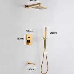 Shower Faucet,8 Inch Gold Shower Faucets Sets Complete with Stainless Steel Shower Head, Solid Brass Handshower, and Rotary Nozzle Wall Mounted Installation Rainfall Shower Head System