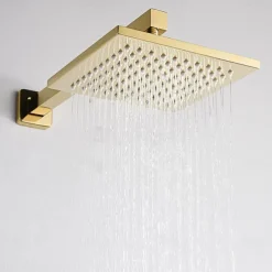 Shower Faucet,8 Inch Gold Shower Faucets Sets Complete with Stainless Steel Shower Head, Solid Brass Handshower, and Rotary Nozzle Wall Mounted Installation Rainfall Shower Head System