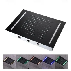 Shower Faucet,500*360 Matte Black Bathroom Faucet Rain Shower Complete with Multi-color LED Stainless Steel Shower Head Ceiling Mounted Ti-PVD Feature - Design / Rainfall Shower Head System