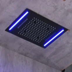 Shower Faucet,500*360 Matte Black Bathroom Faucet Rain Shower Complete with Multi-color LED Stainless Steel Shower Head Ceiling Mounted Ti-PVD Feature - Design / Rainfall Shower Head System