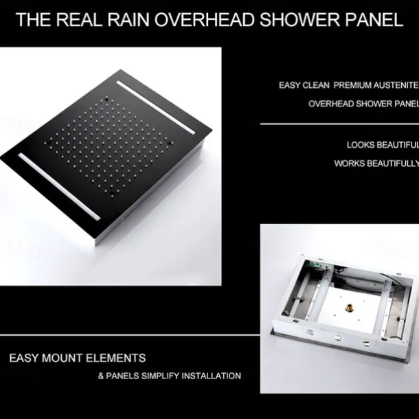 Shower Faucet,500*360 Matte Black Bathroom Faucet Rain Shower Complete with LED Stainless Steel Shower Head Ceiling Mounted Ti-PVD Feature - Design / Rainfall Shower Head System