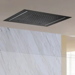 Shower Faucet,500*360 Matte Black Bathroom Faucet Rain Shower Complete with LED Stainless Steel Shower Head Ceiling Mounted Ti-PVD Feature - Design / Rainfall Shower Head System