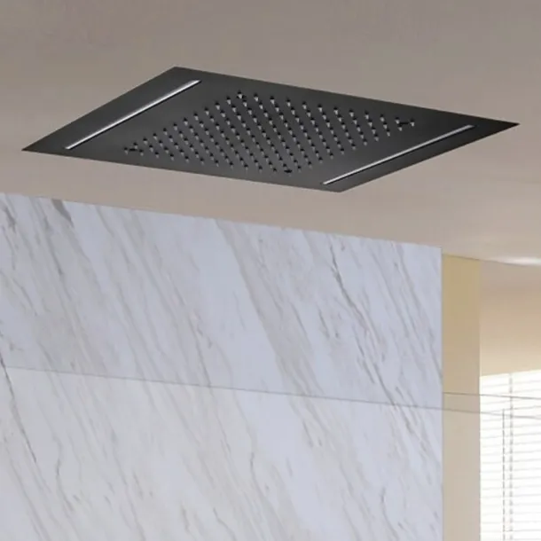 Shower Faucet,500*360 Matte Black Bathroom Faucet Rain Shower Complete with LED Stainless Steel Shower Head Ceiling Mounted Ti-PVD Feature - Design / Rainfall Shower Head System