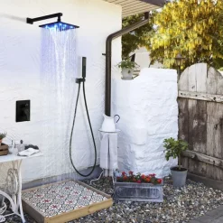 Shower Faucet Set - Handshower Included LED Fixed Mount Contemporary Electroplated Mount Inside Ceramic Valve Bath Shower Mixer Taps