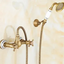 Shower Faucet Set - Handshower Included pullout Waterfall Vintage Style / Country Antique Brass Mount Outside Ceramic Valve Bath Shower Mixer Taps