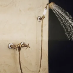 Shower Faucet Set - Handshower Included pullout Waterfall Vintage Style / Country Antique Brass Mount Outside Ceramic Valve Bath Shower Mixer Taps