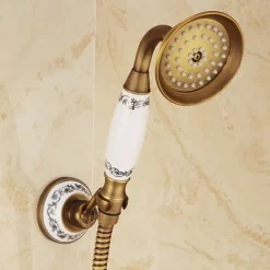 Shower Faucet Set - Handshower Included pullout Waterfall Vintage Style / Country Antique Brass Mount Outside Ceramic Valve Bath Shower Mixer Taps
