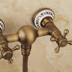 Shower Faucet Set - Handshower Included pullout Waterfall Vintage Style / Country Antique Brass Mount Outside Ceramic Valve Bath Shower Mixer Taps