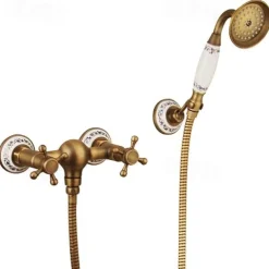 Shower Faucet Set - Handshower Included pullout Waterfall Vintage Style / Country Antique Brass Mount Outside Ceramic Valve Bath Shower Mixer Taps