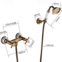 Shower Faucet Set - Handshower Included pullout Vintage Style / Country Antique Brass Mount Outside Ceramic Valve Bath Shower Mixer Taps / Two Handles One Hole