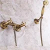 Shower Faucet Set - Handshower Included Vintage Style Antique Brass Mount Outside Brass Valve Bath Shower Mixer Taps