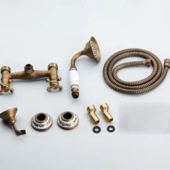 Shower Faucet Set - Handshower Included Vintage Style Antique Brass Mount Outside Brass Valve Bath Shower Mixer Taps