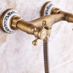 Shower Faucet Set - Handshower Included Vintage Style Antique Brass Mount Outside Brass Valve Bath Shower Mixer Taps