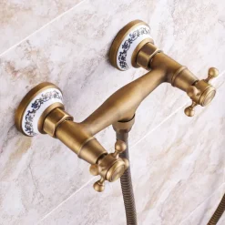 Shower Faucet Set - Handshower Included Vintage Style Antique Brass Mount Outside Brass Valve Bath Shower Mixer Taps
