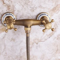 Shower Faucet Set - Handshower Included Vintage Style Antique Brass Mount Outside Brass Valve Bath Shower Mixer Taps
